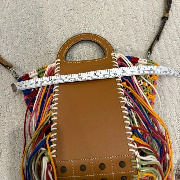 Tod’s Gommini shopping bag mini in leather and macrame multi color boho fringe